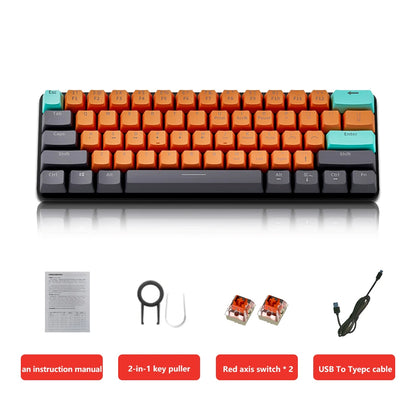 MUCAI MKA610 USB Mini Mechanical Gaming Wired Keyboard Red Switch 61 Key Gamer for Computer PC Laptop Detachable Cable