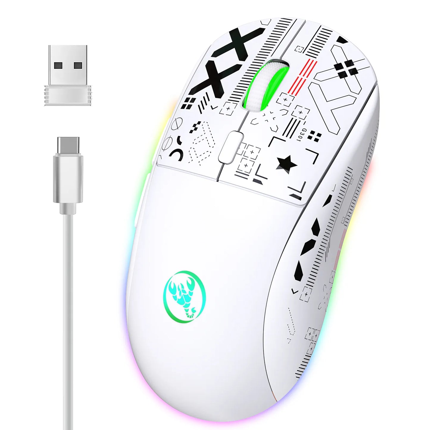 hxsj T90 2.4G Wireless Mechanical Mouse RGB Gaming Mouse Ergonomic 10 Million Keystroke 3600DPI Mouse 11 RGB Lighting Modes Mice